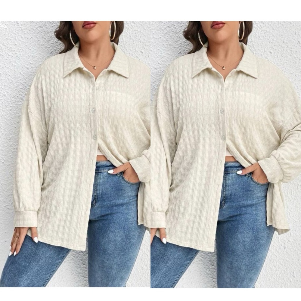 SHEIN Oversized Waffle Knit Button Down Shirt 4X